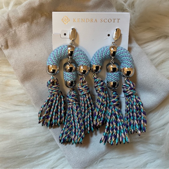 Kendra Scott Masie Statement Tassel Drop Earrings - NWT - Rhodium Periwinkle - Picture 6 of 9
